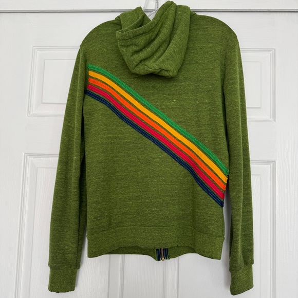 AVIATOR NATION | RARE! Vintage front/back rainbow-striped zip hoodie GREEN SMALL - Picture 6 of 10